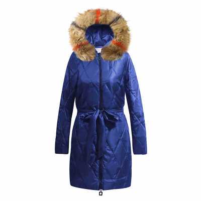 Women's Warm Fashion Bow Belt Fur Collar Coat New Winter Jacket Long Dress Women's Thick Coat