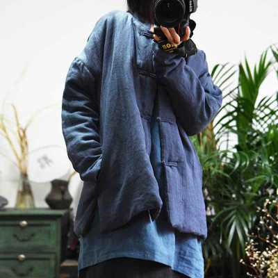 Women Cotton Linen Patchwork Vintage Coats Pockets 2021 Spring Long Sleeve Casual Solid Color Women Cloths Coats